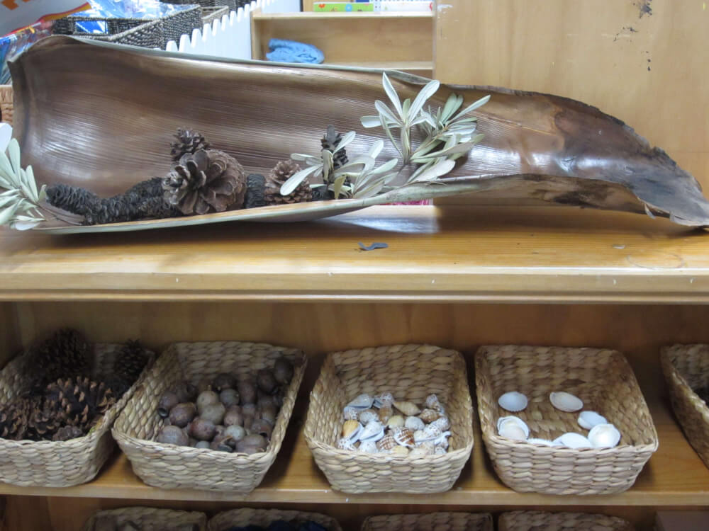 different loose parts like shells stones